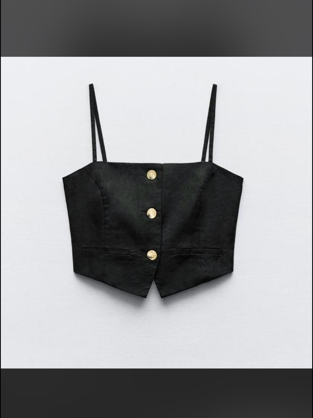 Zara Black Crop Button-Front Cami with Tortoise Buttons